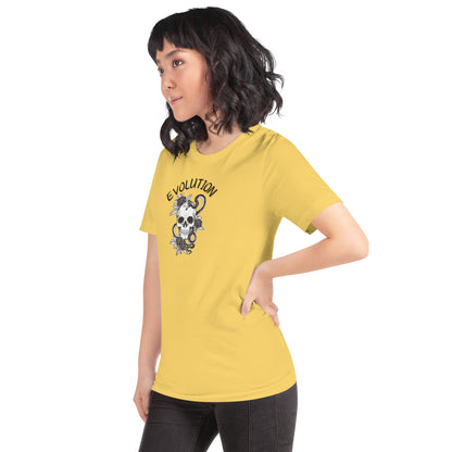 Evolution T-Shirt - Left Placement image 33 in Heather Dust, size S, showing front view, left-side angle for the Evolution design.