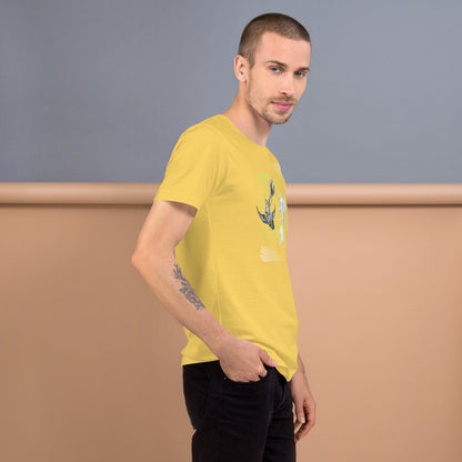 Image 76 of Heather Yellow Gold Equinoxe T-Shirt, size S, with Ying and Yang artwork visible in right-side angle.