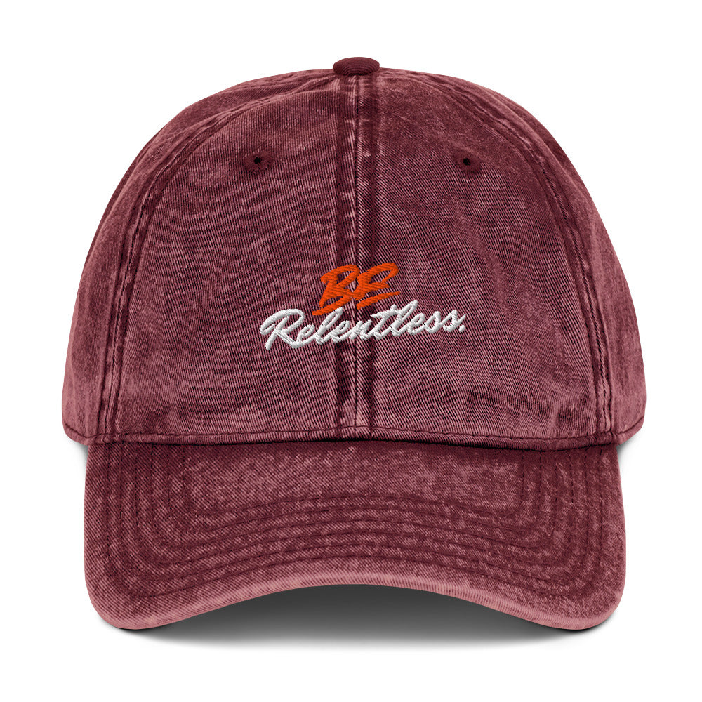 Relentless Cap - Left Placement image 3 in Maroon, showing front view for the Be Relentless design.