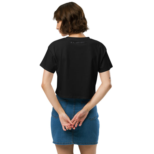 Summitline Crop Top - Left Placement by R.A. Apparel, image 1, back view, Black, size XS, left placement.