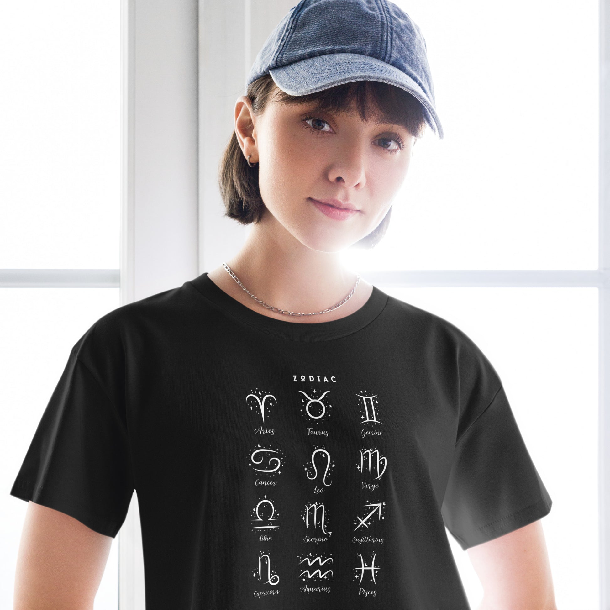 Astral Circle Crop Top - Left Placement by R.A. Apparel, image 1, front view, Black, size XS, left placement.