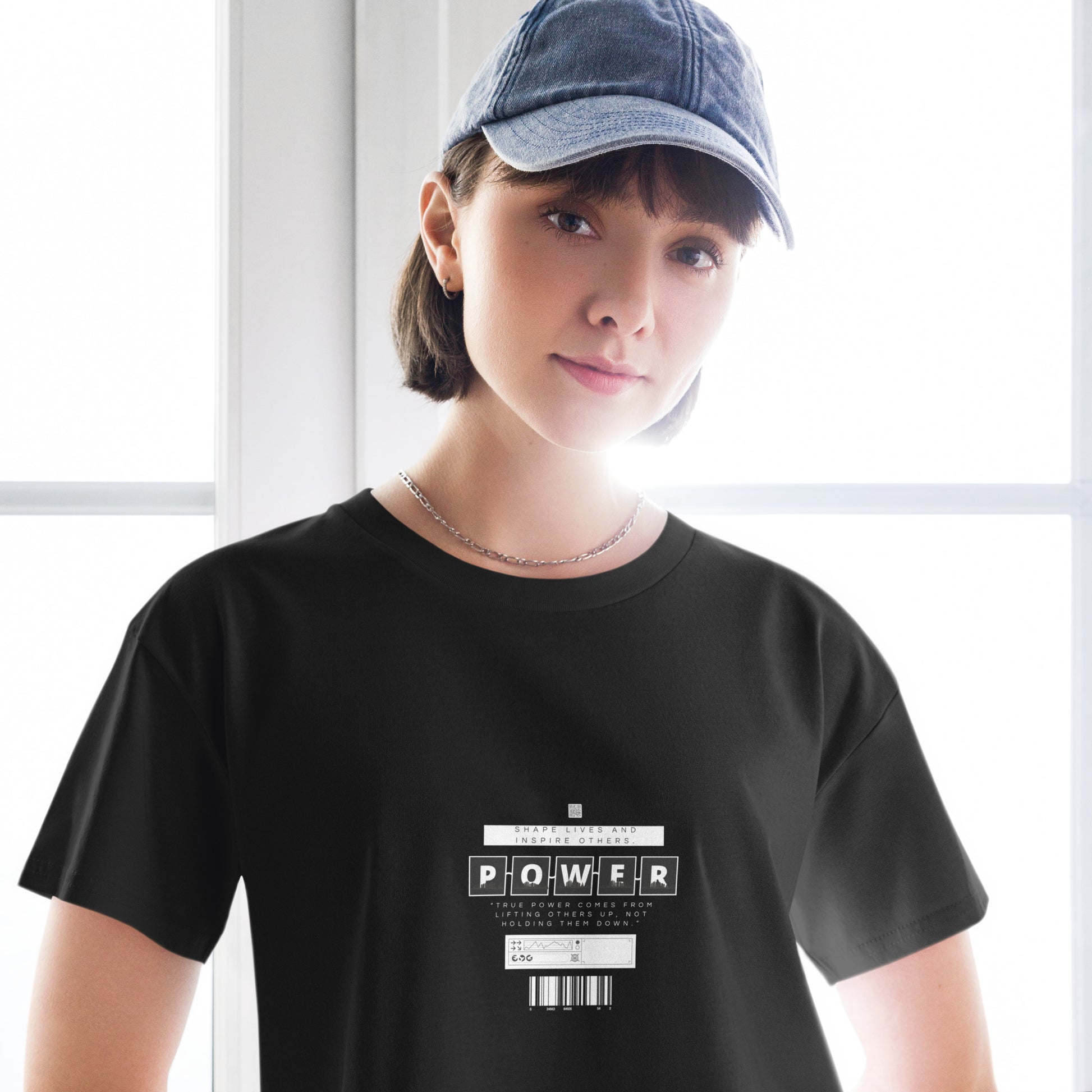 Impact Form Crop Top - Left Placement image 1 in Black, size XS, showing front view for the Shape Lives design.