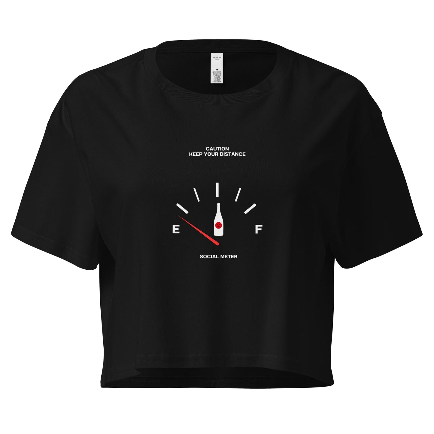Social Static Crop Top - Left Placement image 2 in Black, size S, showing front view for the Social Meter design.
