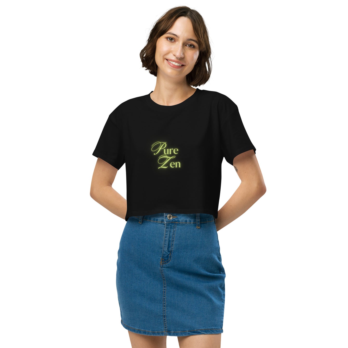 Zenline Crop Top - Left Placement by R.A. Apparel, image 1, front view, Black, size XS, left placement.