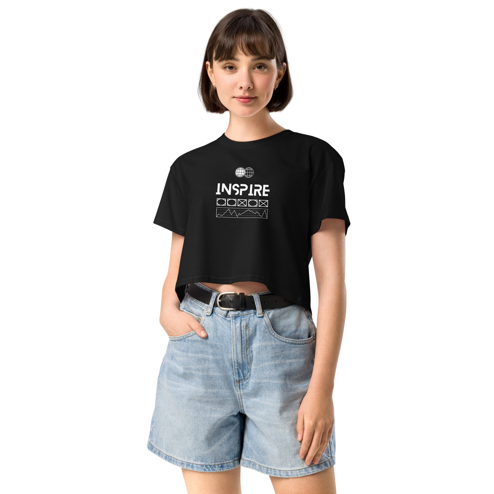 Inspireline Crop Top - Left Placement product image 2 in Black, size S, with front view and left placement.