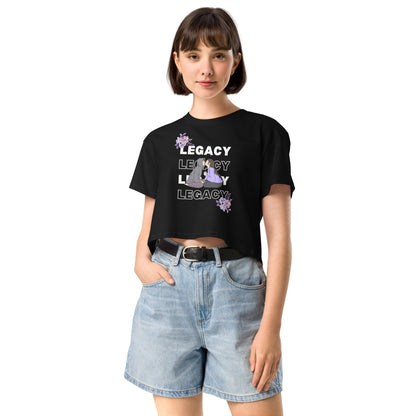 Image 2 of Black Heirloom Crop Top - Left Placement, size S, with Legacy artwork visible in front view.