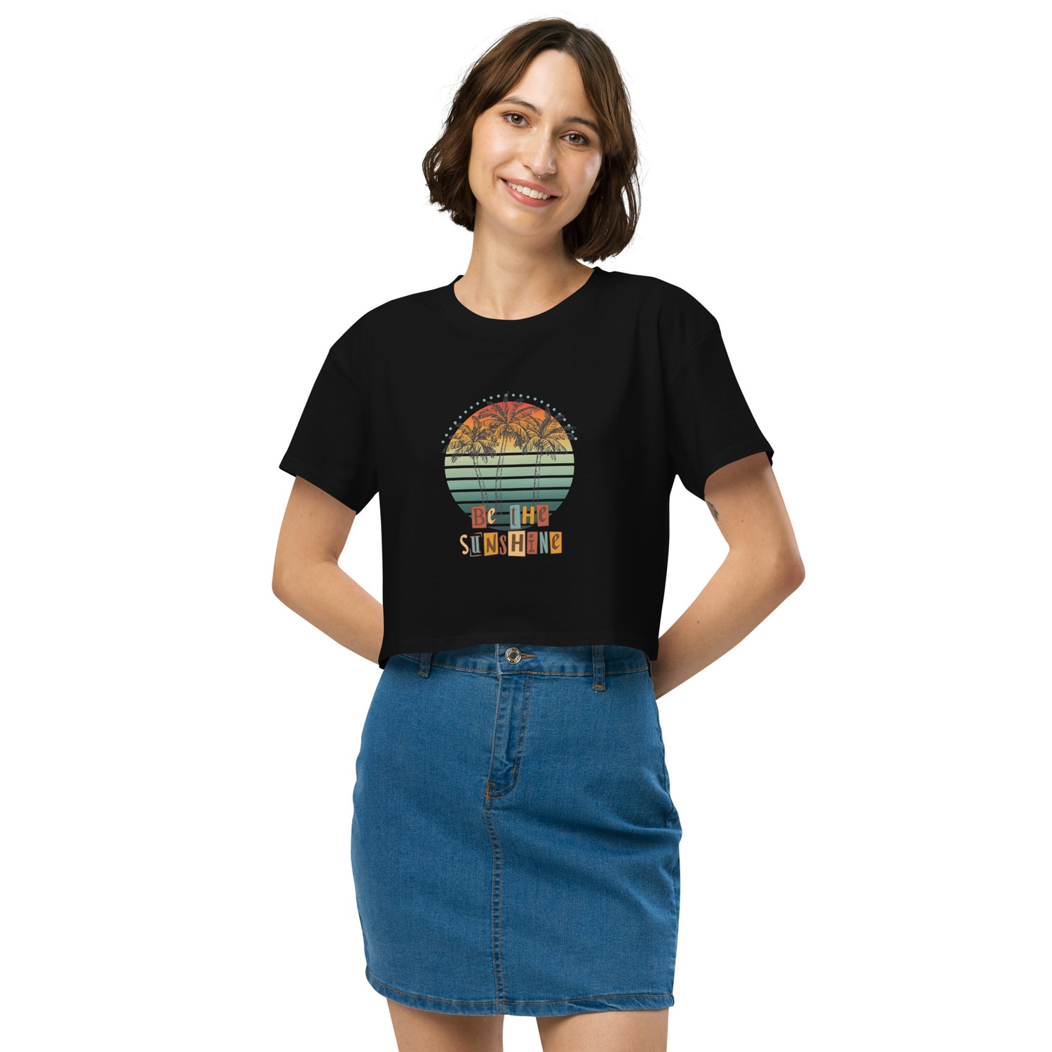 Solara Crop Top by R.A. Apparel, image 1, front view, Black, size S, design placement.