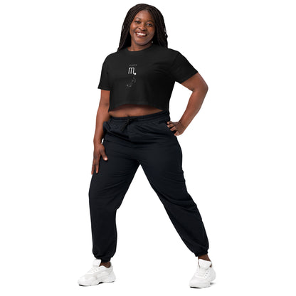 Sabletide Crop Top - Left Placement image 4 in Black, size L, showing front view, left-side angle for the Scorpio design.