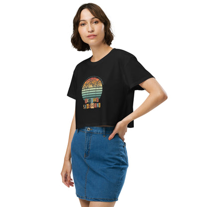 Solara Crop Top image 3 in Black, size L, showing front view, left-side angle for the Be the Sunshine design.