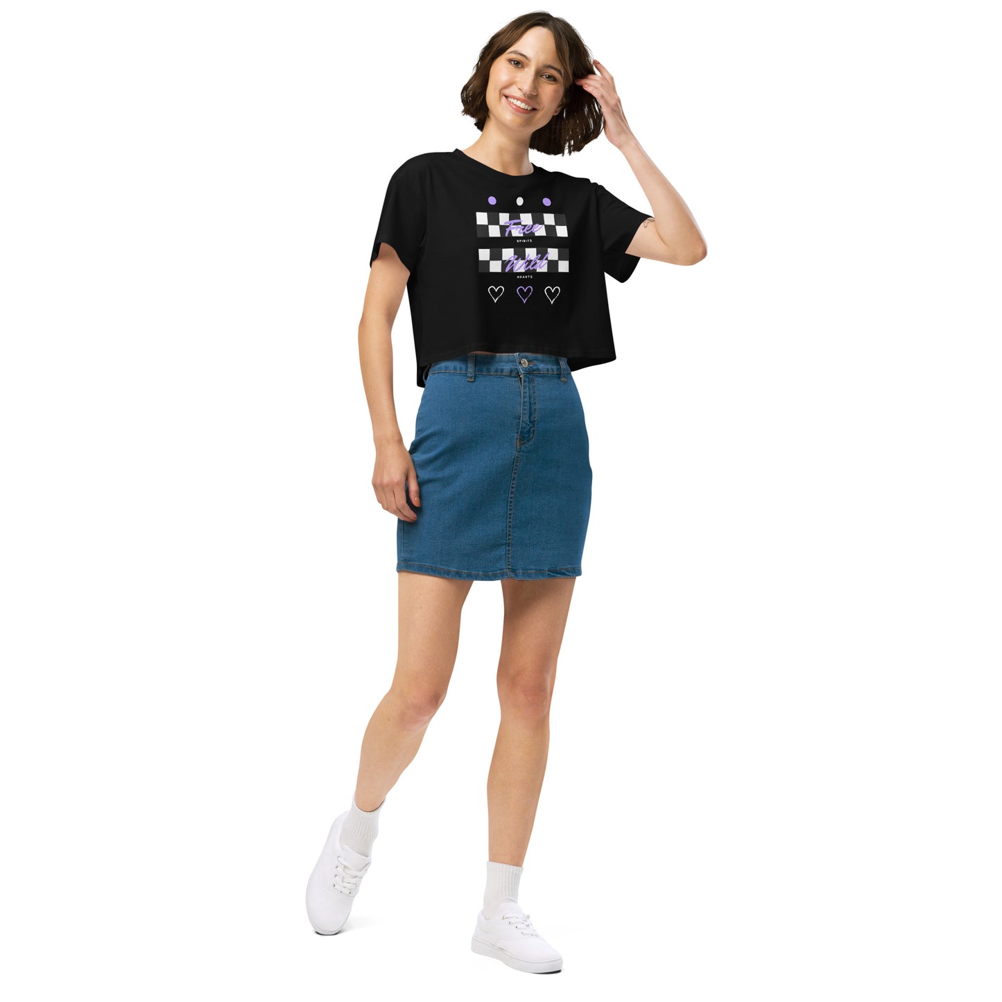 Freeborne Crop Top - Left Placement product image 1 in Black, size XS, with front view, right-side angle and left placement.