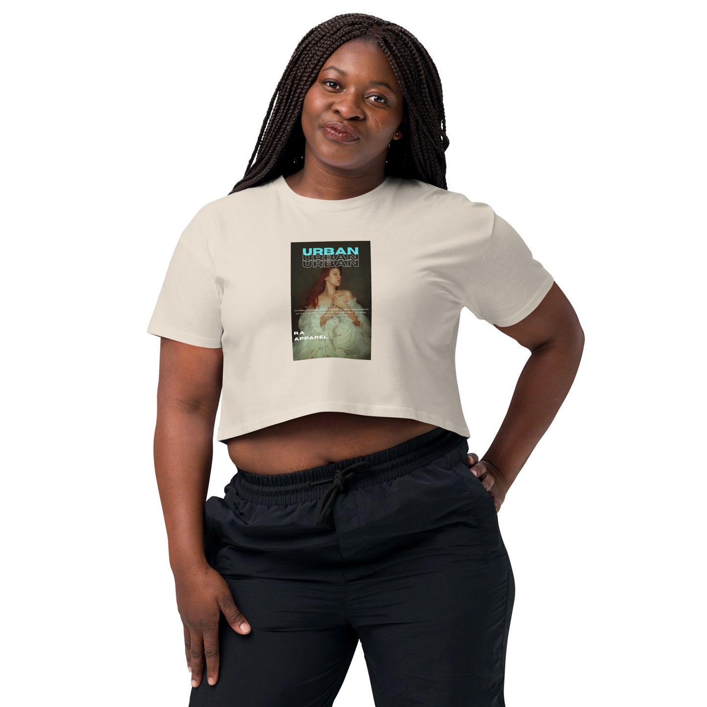 Image 15 of Hazy Pink Urban Crop Top - Left Placement, size XL, with Urban artwork visible in front view.