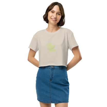 Image 17 of Bubblegum Zenline Crop Top - Left Placement, size S, with Pure Zen artwork visible in front view.