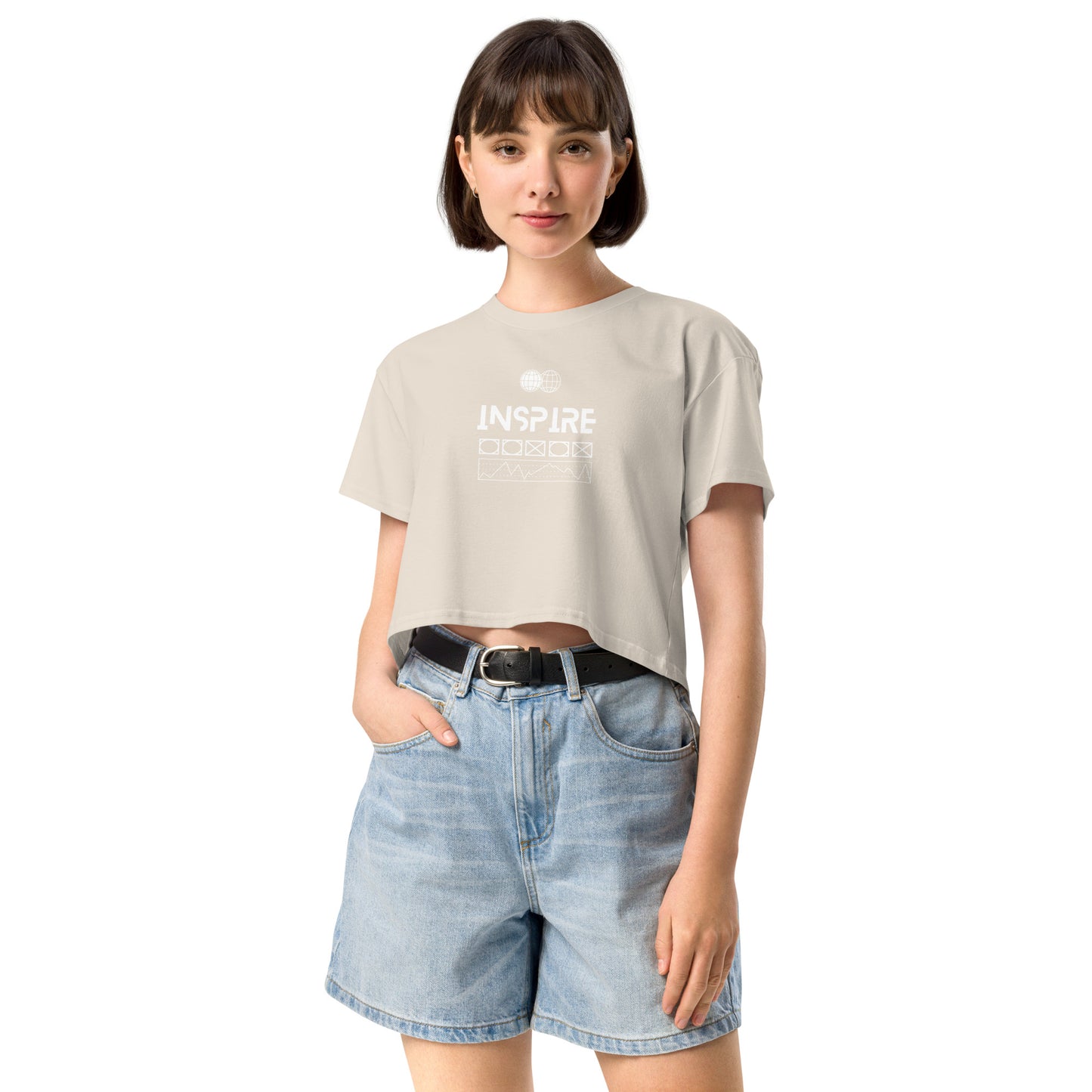 Inspireline Crop Top - Left Placement by R.A. Apparel, image 22, front view, Pale Pink, size S, left placement.