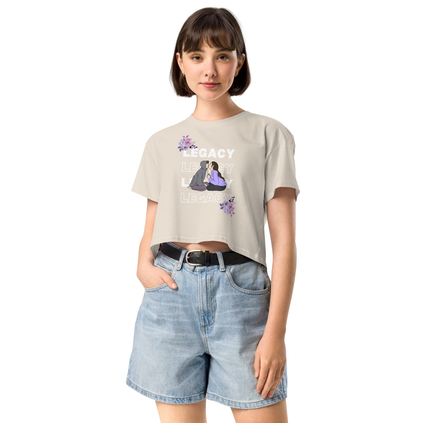 Heirloom Crop Top - Left Placement by R.A. Apparel, image 25, front view, Pale Pink, size XL, left placement.