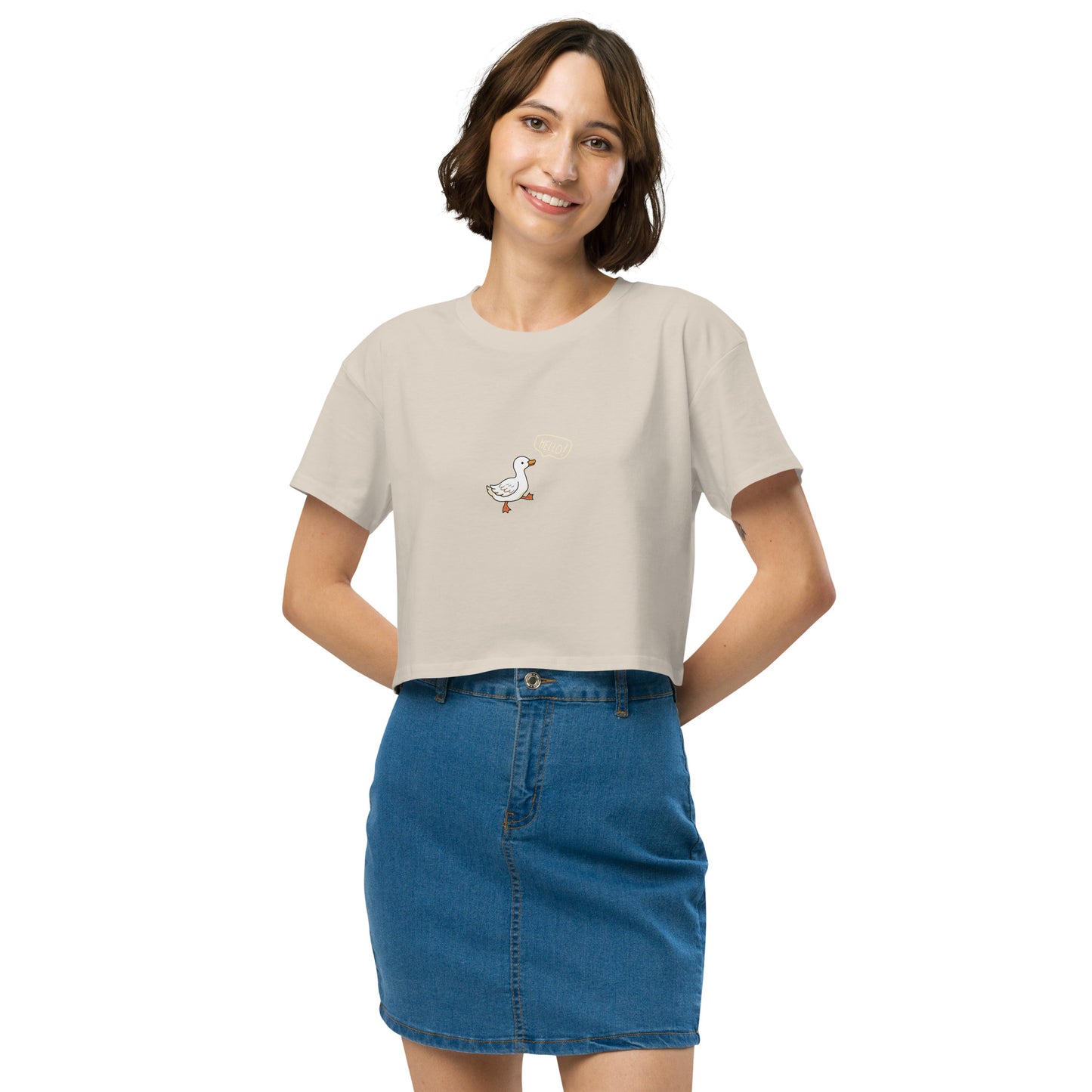Image 22 of Bone Quacksy Crop Top, size M, with Hello Duck artwork visible in front view.