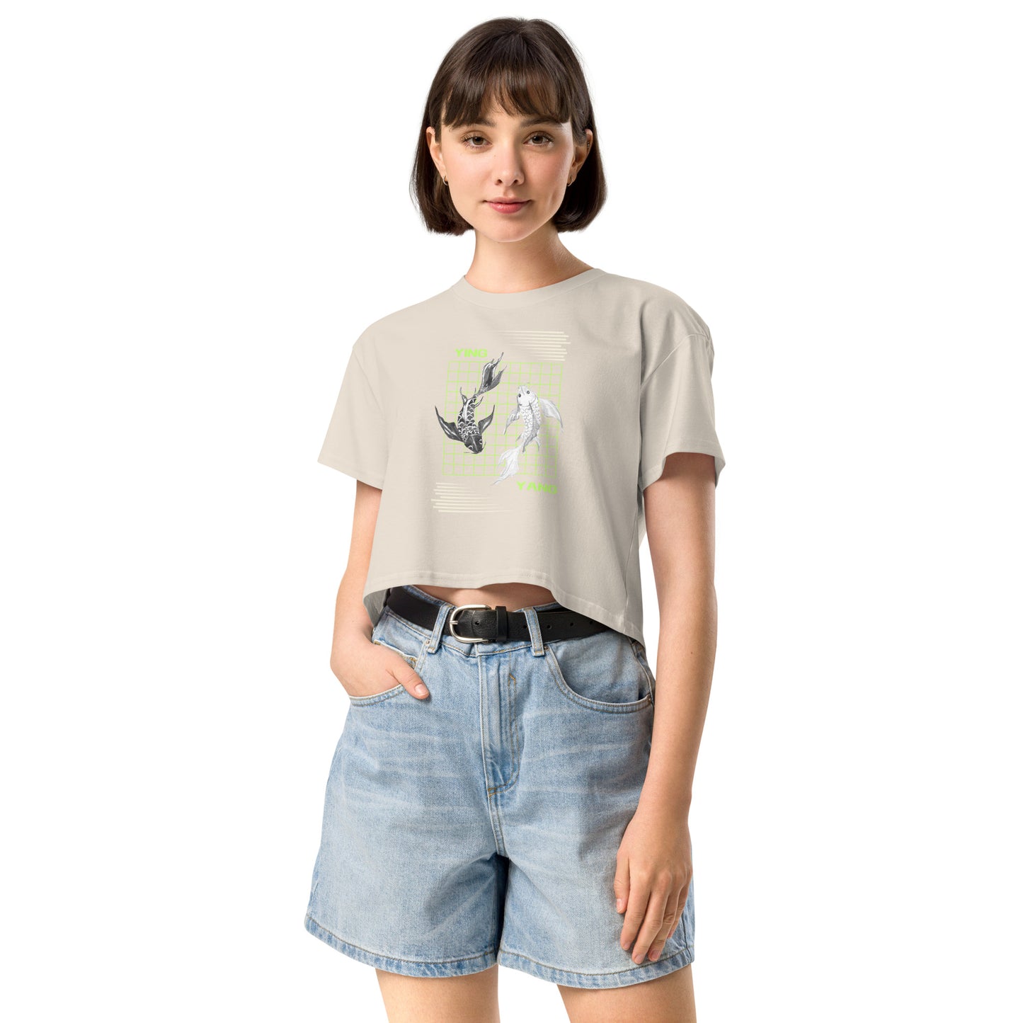 Equinoxe Crop Top image 16 in Bubblegum, size XL, showing front view for the Ying and Yang design.