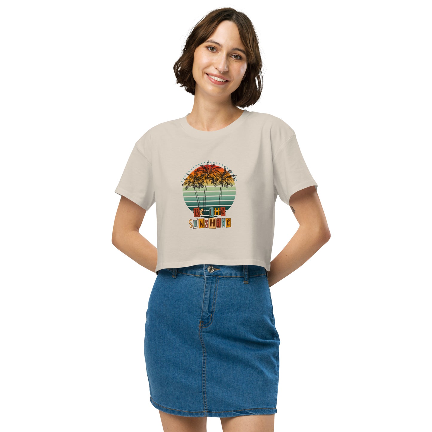 Solara Crop Top image 22 in Bone, size M, showing front view for the Be the Sunshine design.