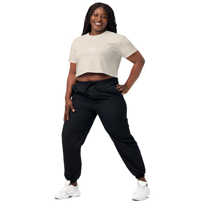 Image 38 of Natural Marsborne Crop Top - Left Placement, size M, with Aries artwork visible in front view, left-side angle.