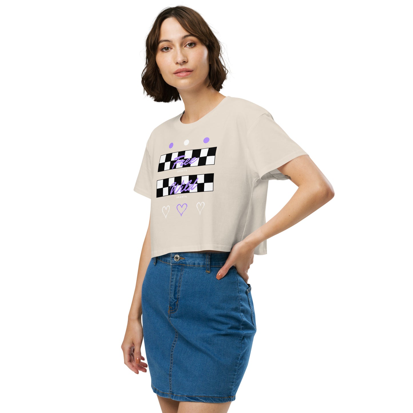 Freeborne Crop Top - Left Placement image 31 in Orchid, size XS, showing front view, left-side angle for the Free Spirits design.