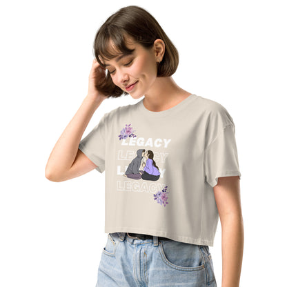 Image 26 of Bone Heirloom Crop Top - Left Placement, size XS, with Legacy artwork visible in front view, left-side angle.