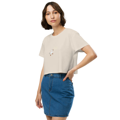 Quacksy Crop Top product image 23 in Bone, size L, with front view, left-side angle and design placement.