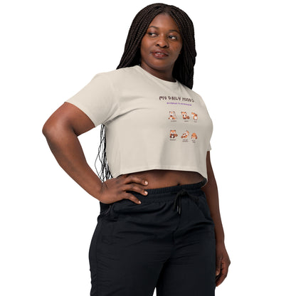 Image 42 of Ecru Mood Diary Crop Top - Left Placement, size S, with My Daily Moods artwork visible in front view, right-side angle.