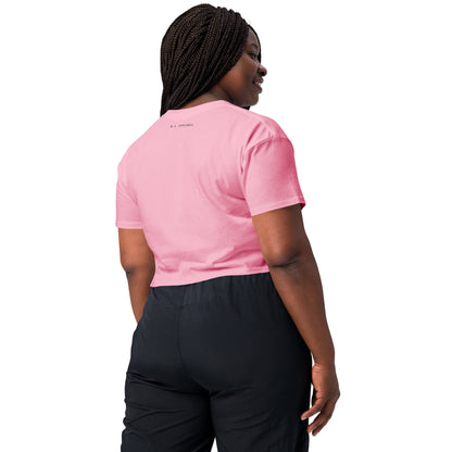 Image 25 of Pale Pink Growthline Crop Top - Left Placement, size XL, with Growth artwork visible in back view.