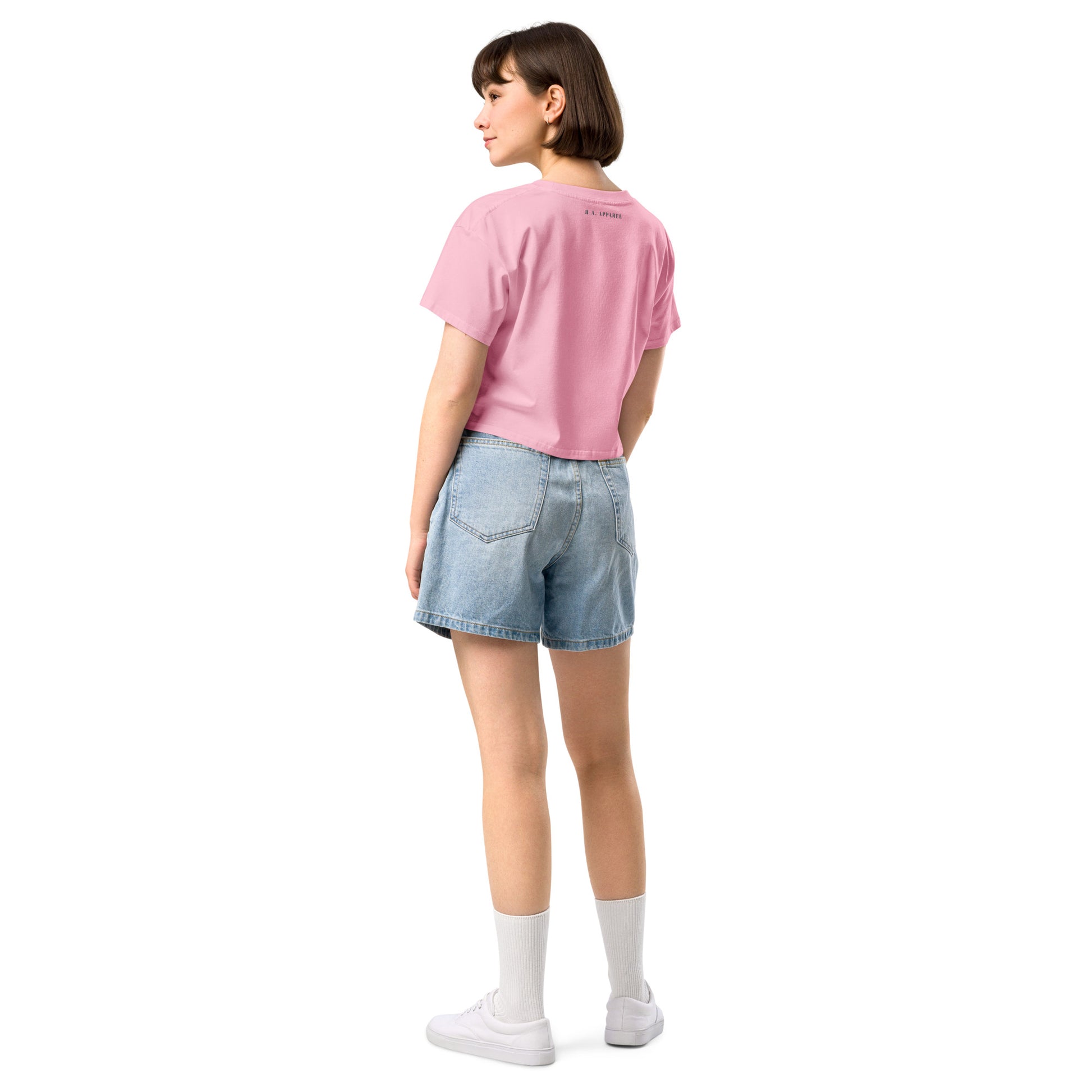 Heirloom Crop Top - Left Placement image 13 in Hazy Pink, size M, showing back view for the Legacy design.