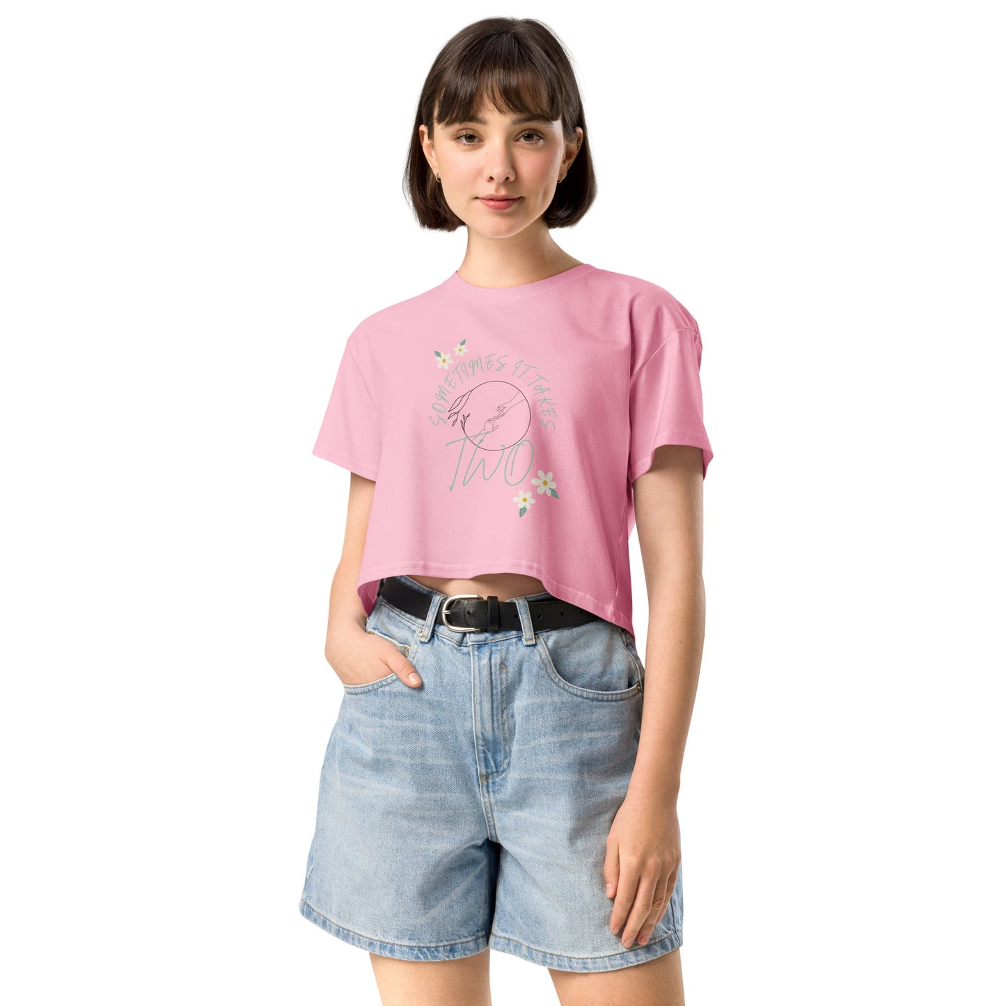 Duet Crop Top - Left Placement image 5: Black version, size XL with front view of the It Takes Two range.