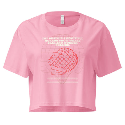 Fractured Process Crop Top - Left Placement image 5 in Black, size XL, showing front view for the Process of Insanity design.
