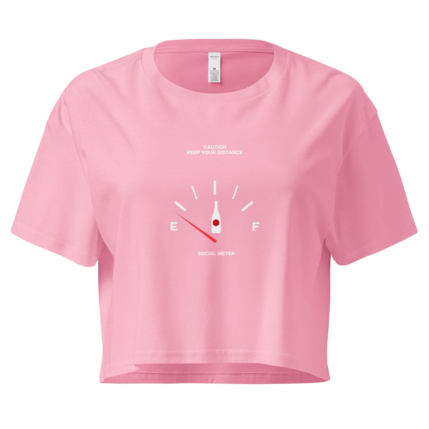 Social Static Crop Top - Left Placement image 5: Black version, size XL with front view of the Social Meter range.