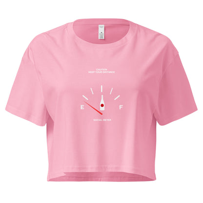 Social Static Crop Top - Left Placement image 5: Black version, size XL with front view of the Social Meter range.