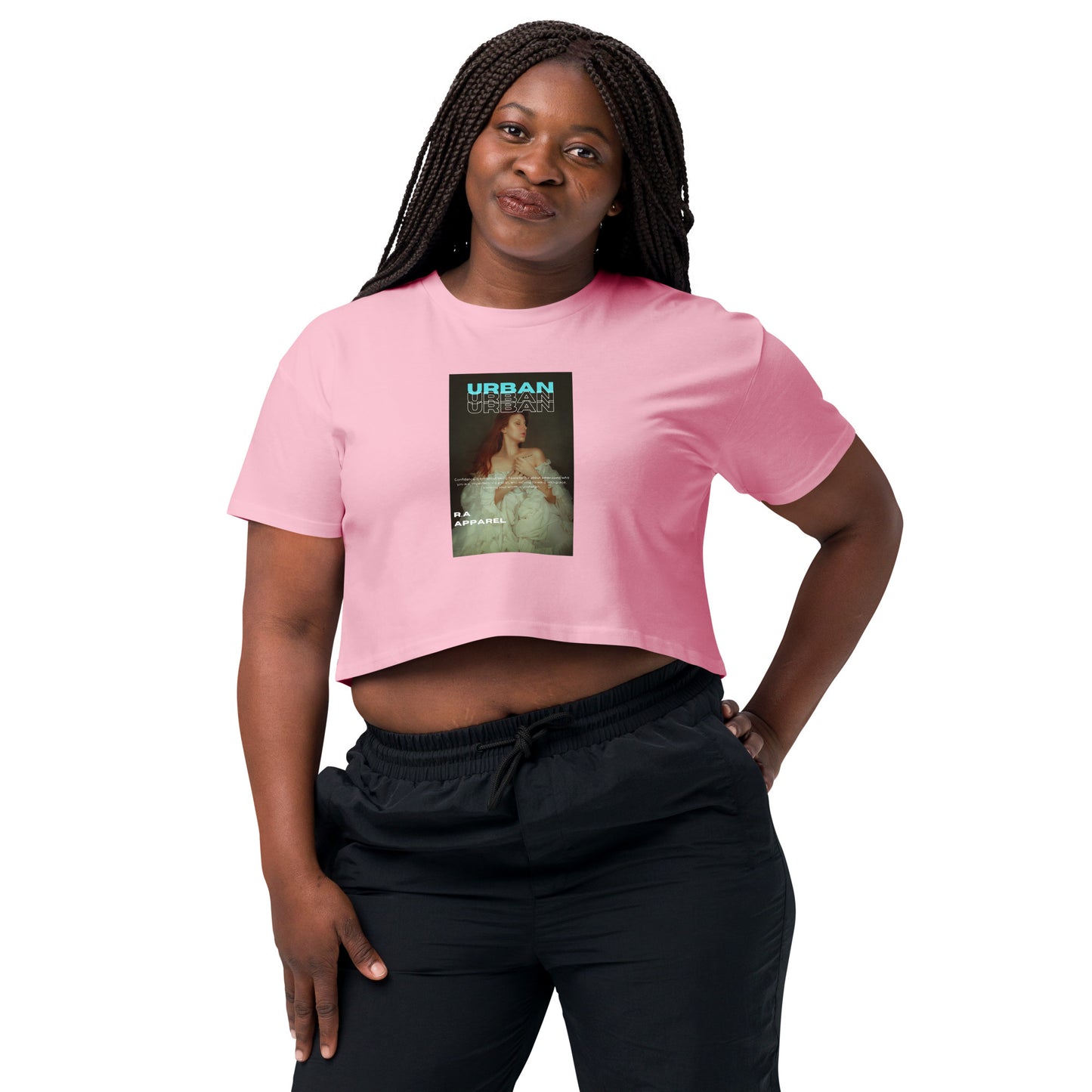 Urban Crop Top - Left Placement by R.A. Apparel, image 7, front view, Mineral, size S, left placement.