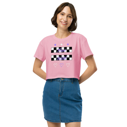 Image 14 of Hazy Pink Freeborne Crop Top - Left Placement, size L, with Free Spirits artwork visible in front view.