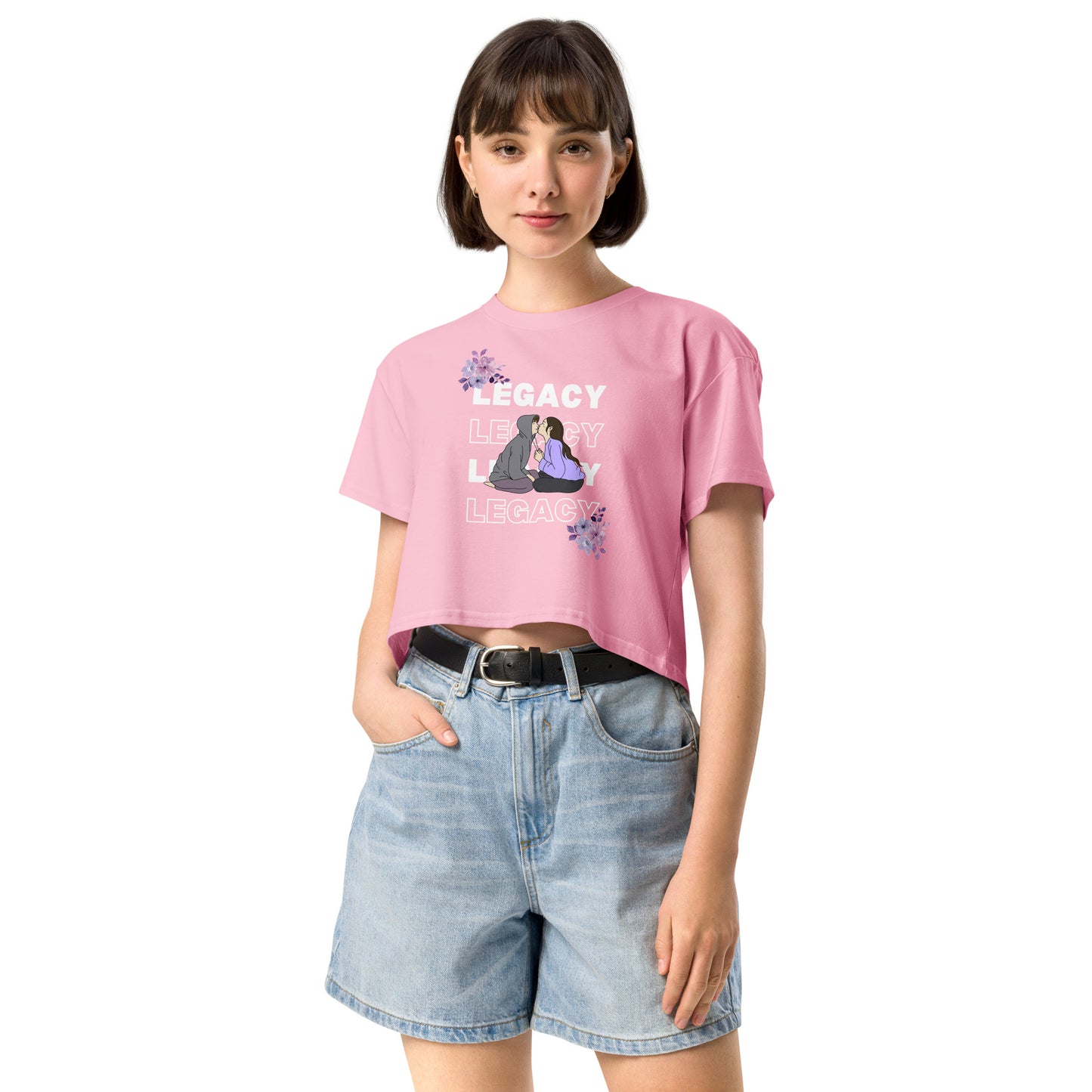 Heirloom Crop Top - Left Placement image 14: Hazy Pink version, size L with front view of the Legacy range.