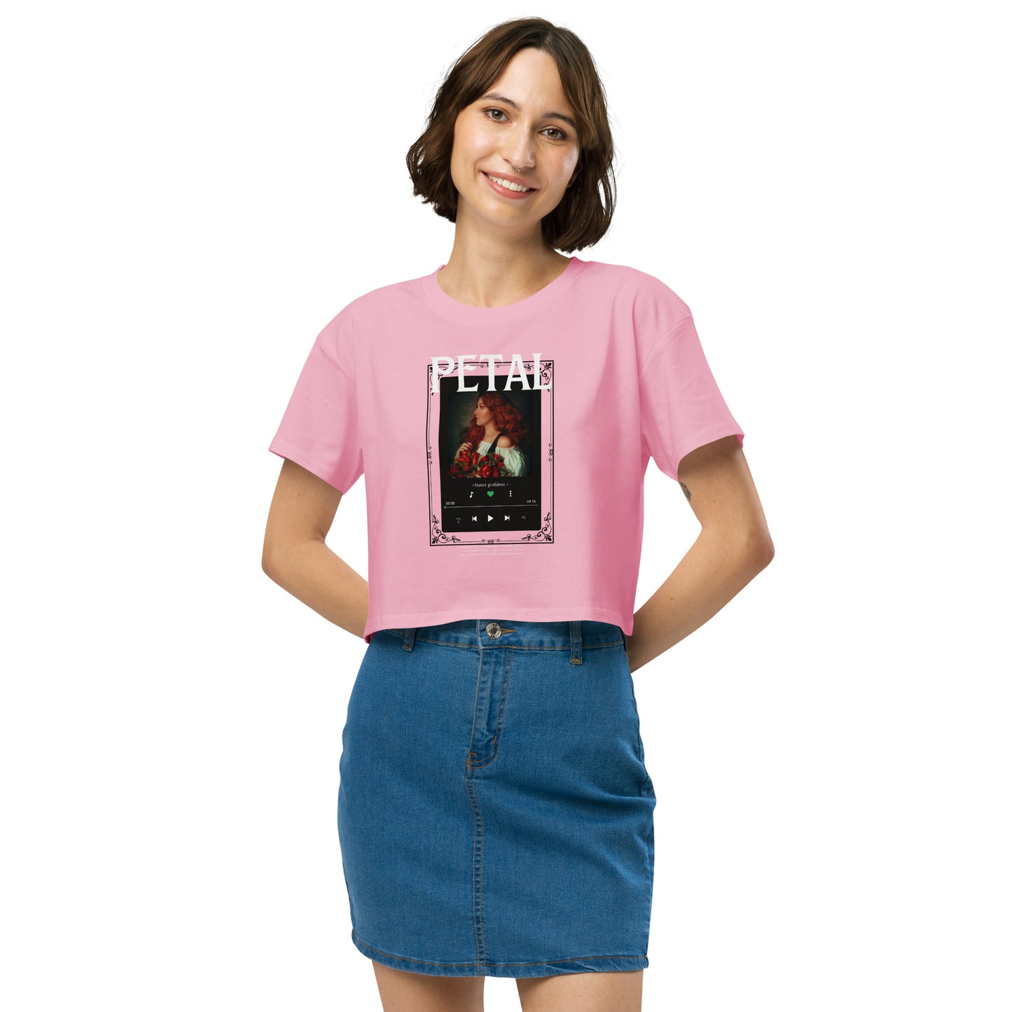 Image 14 of Bubblegum Petaline Crop Top, size M, with Petal artwork visible in front view.
