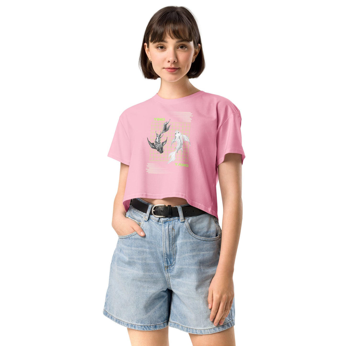 Equinoxe Crop Top image 11 in Hazy Pink, size L, showing front view for the Ying and Yang design.