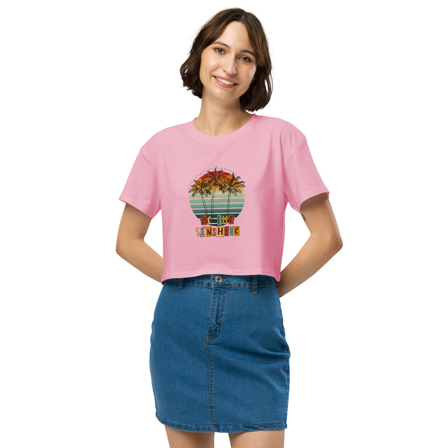 Solara Crop Top product image 14 in Bubblegum, size M, with front view and design placement.