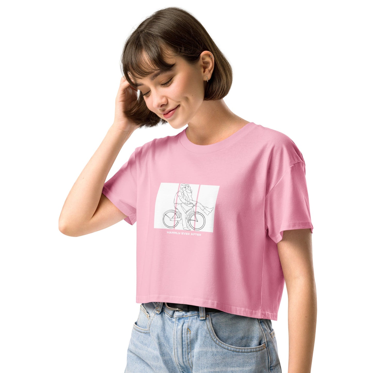 Ever After Crop Top - Left Placement image 4 in Black, size L, showing front view, left-side angle for the Happily Ever After design.