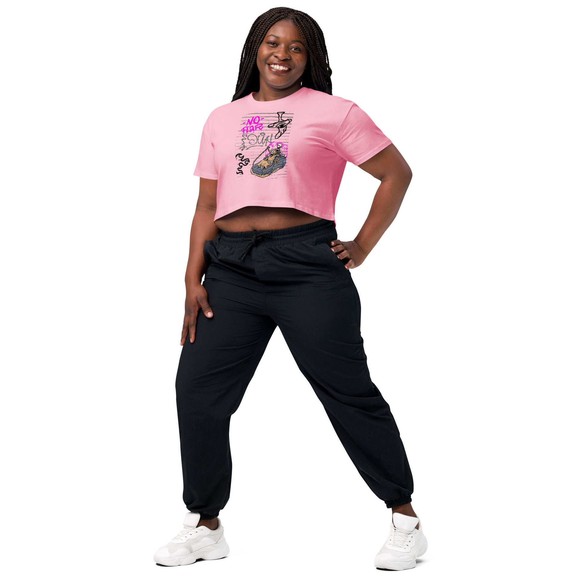 Fearless Crop Top - Left Placement image 23: Pale Pink version, size M with front view, left-side angle of the No Fear range.