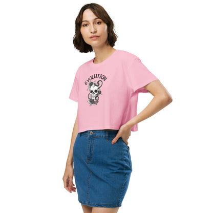 Evolution Crop Top - Left Placement image 19 in Bubblegum, size L, showing front view, left-side angle for the Evolution design.
