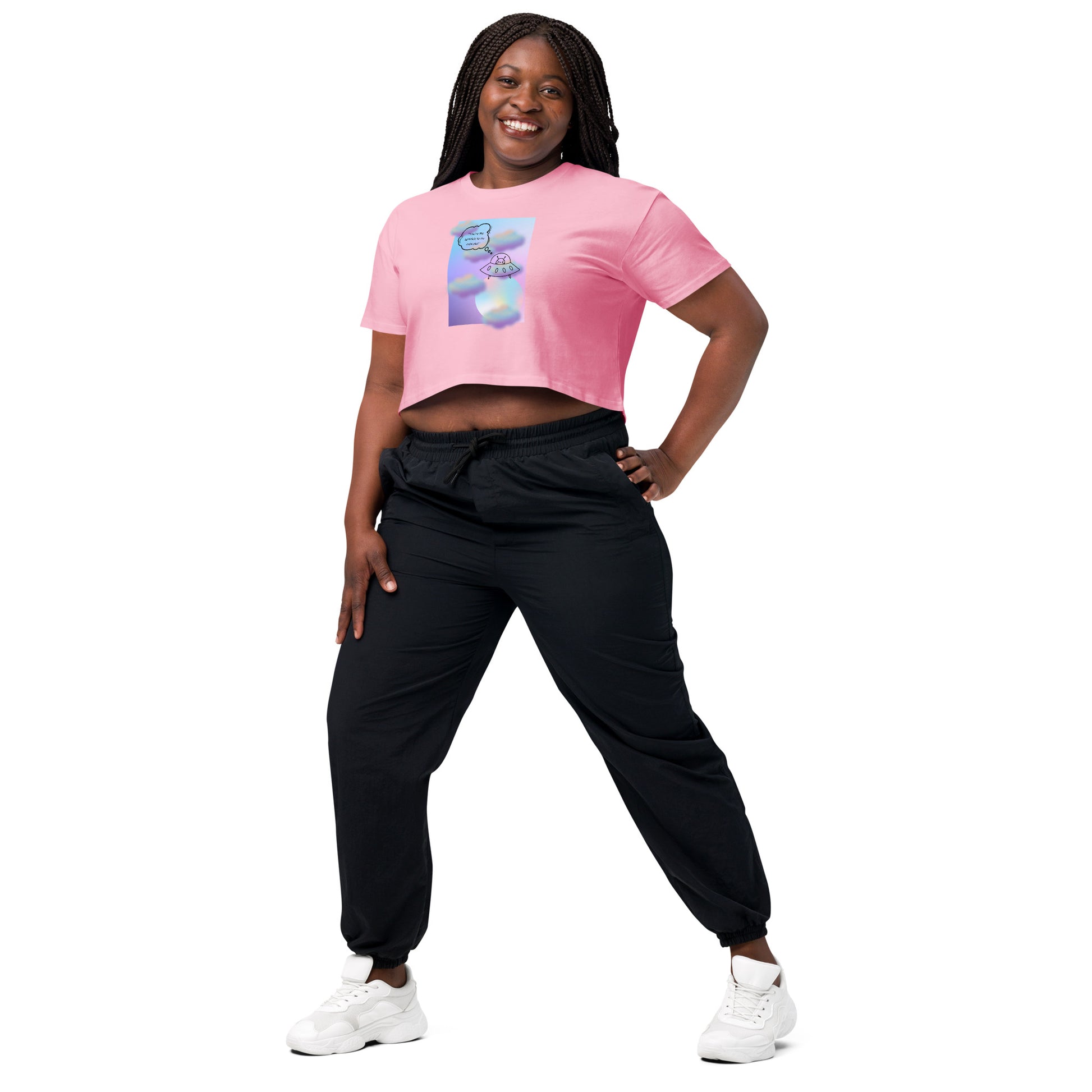 Image 23 of Pale Pink Sprinkle Theory Crop Top - Left Placement, size M, with You're the Sprinkle to My Cupcake artwork visible in front view, left-side angle.