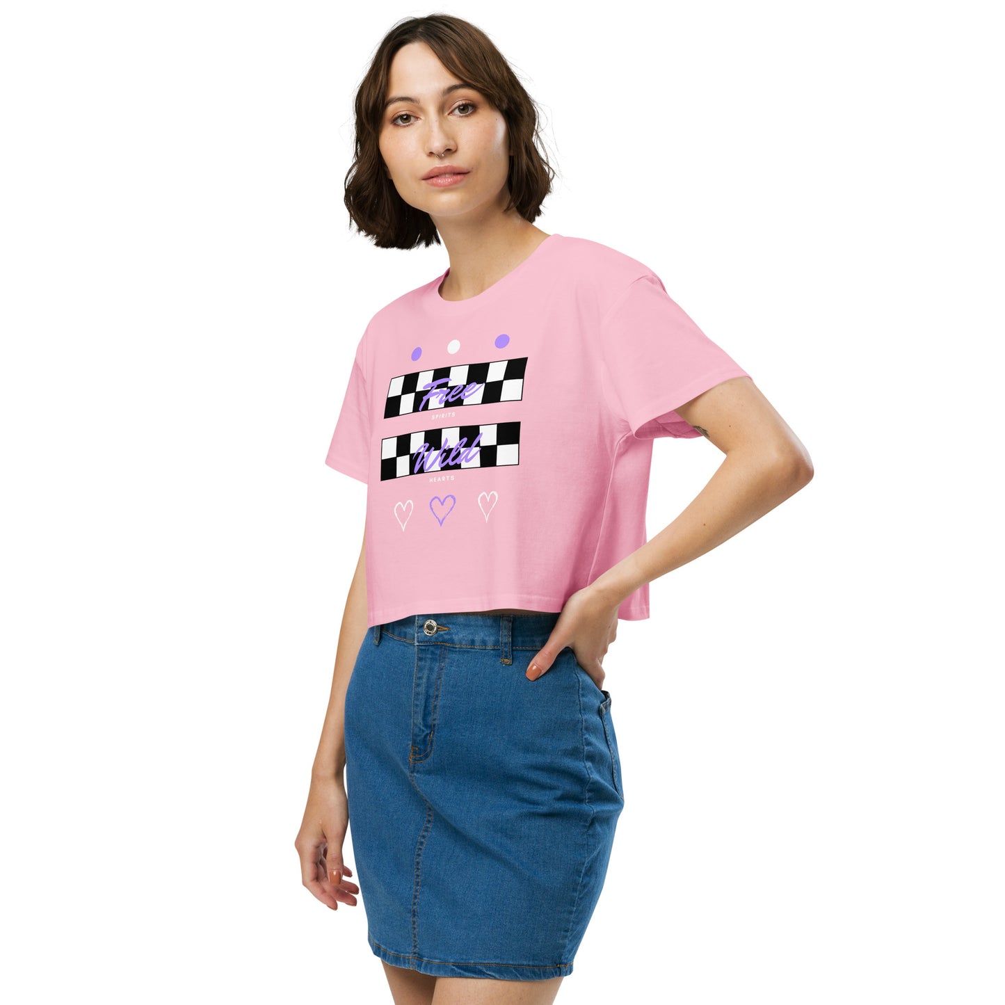 Freeborne Crop Top - Left Placement by R.A. Apparel, image 15, front view, left-side angle, Hazy Pink, size XL, left placement.