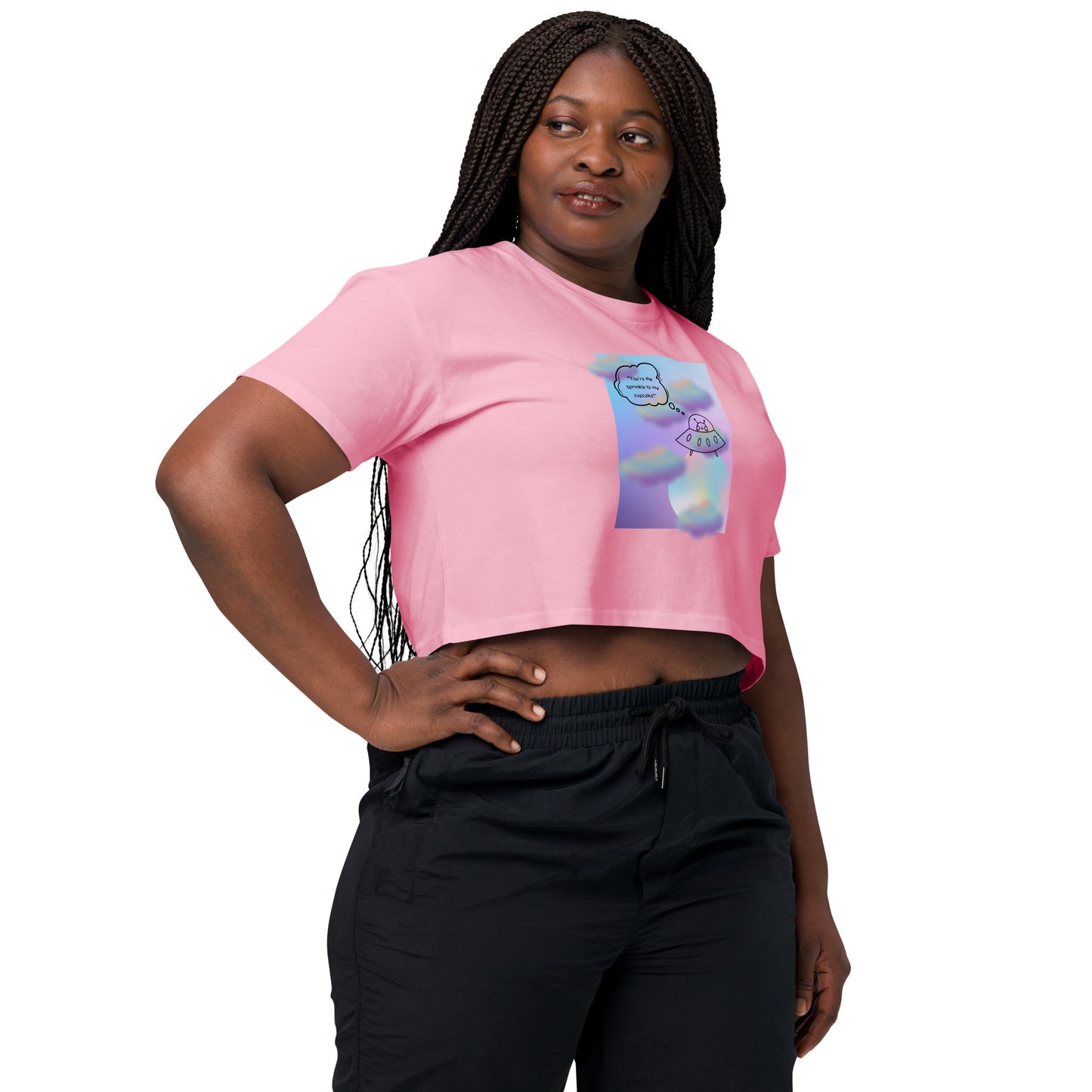 Sprinkle Theory Crop Top - Left Placement product image 22 in Pale Pink, size S, with front view, right-side angle and left placement.