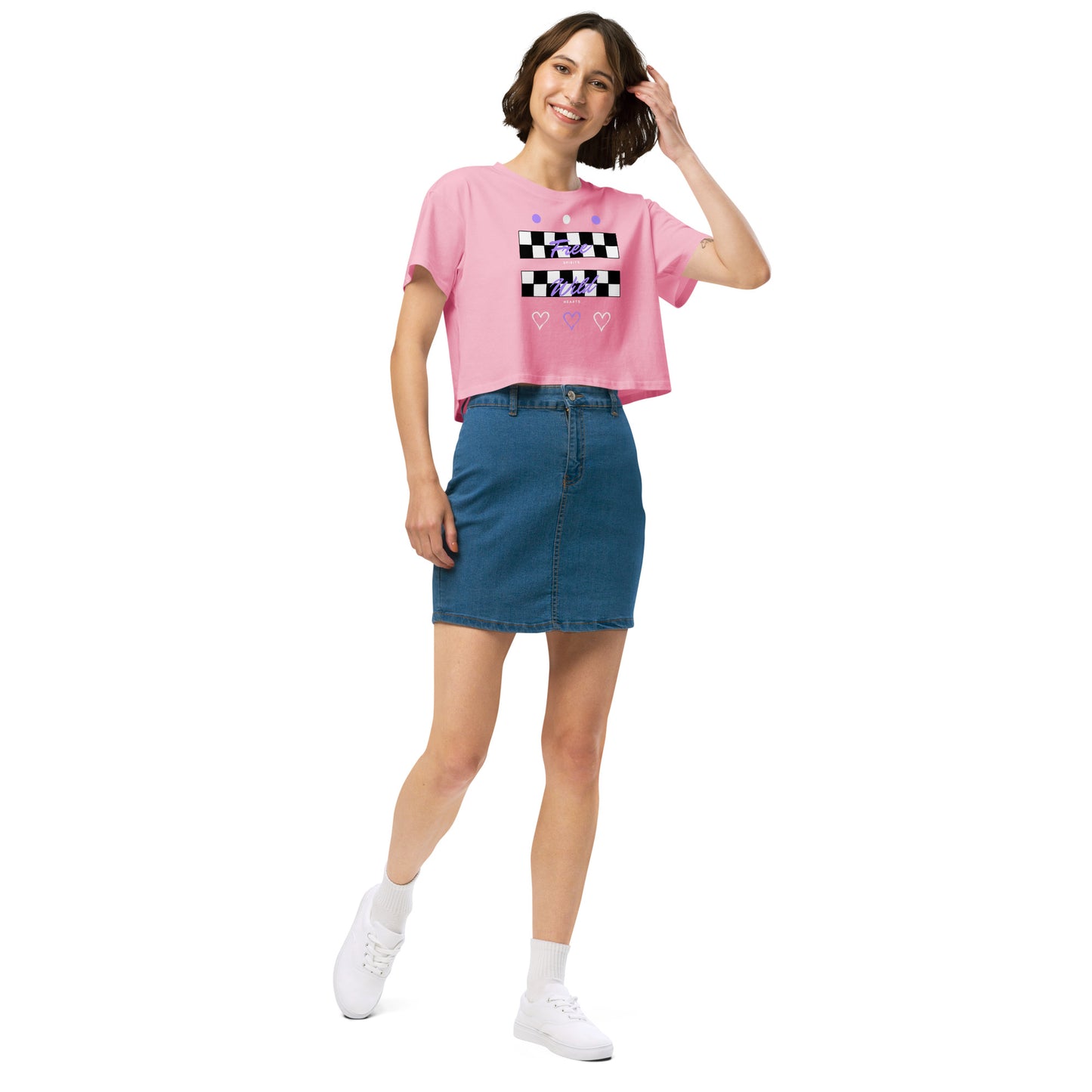 Freeborne Crop Top - Left Placement image 13: Hazy Pink version, size M with front view, right-side angle of the Free Spirits range.