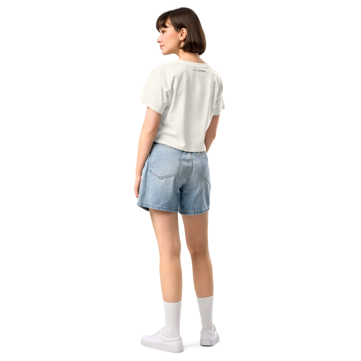 Workrate Crop Top - Left Placement product image 3 in Black, size M, with back view and left placement.