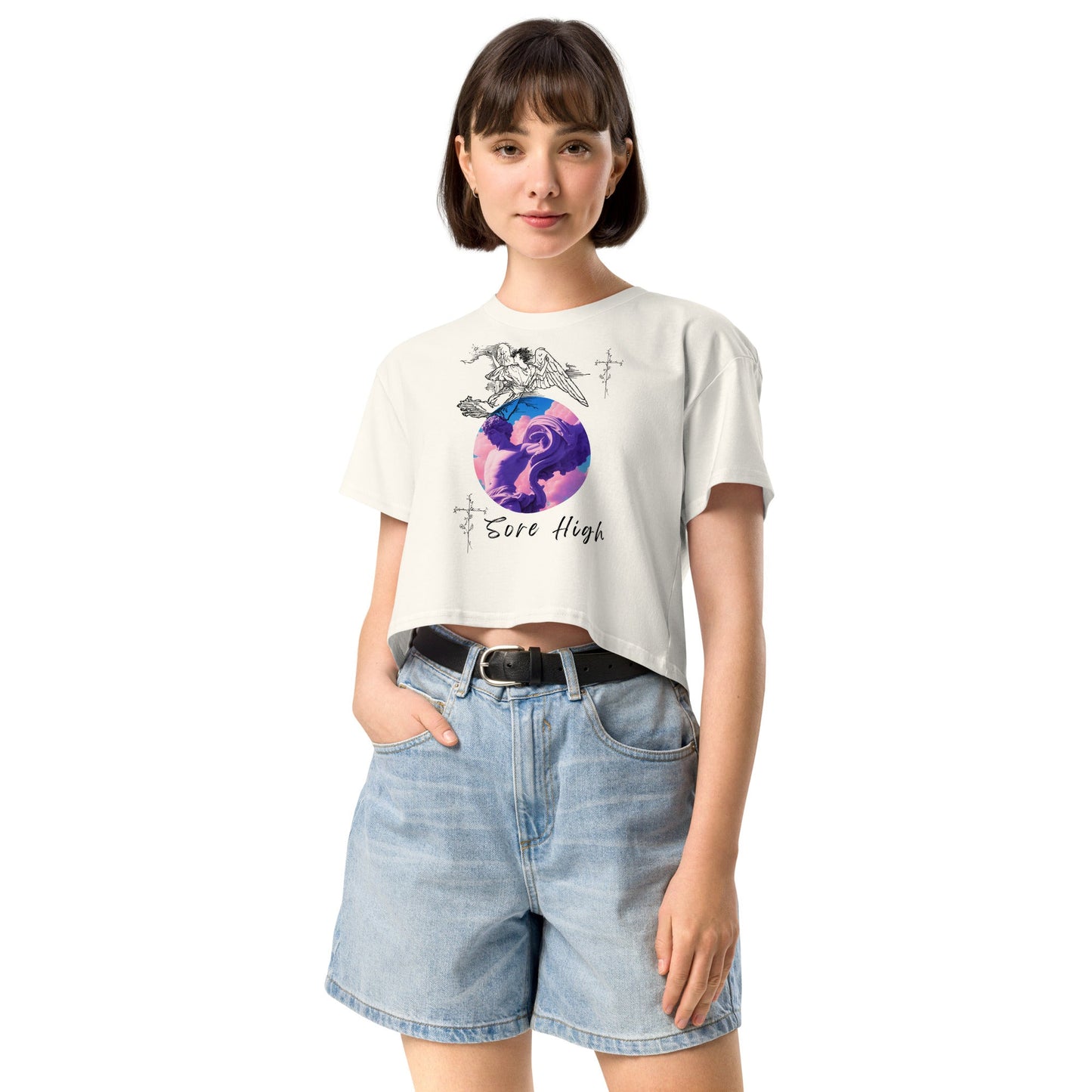 Skyborne Crop Top - Left Placement by R.A. Apparel, image 10, front view, Mineral, size XL, left placement.