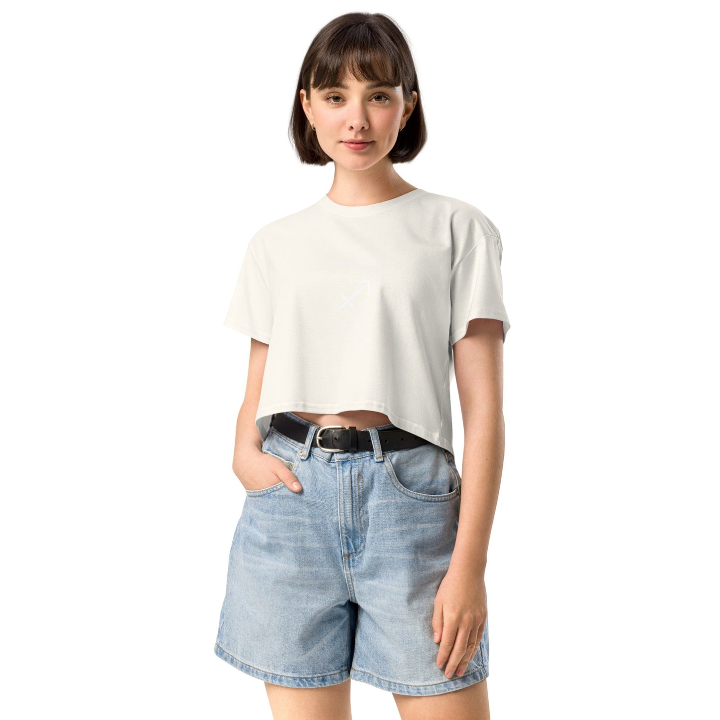 Arrowborne Crop Top - Left Placement by R.A. Apparel, image 10, front view, Mineral, size XL, left placement.