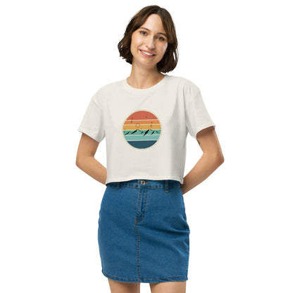 Image 10 of Mineral Summitline Crop Top - Left Placement, size XL, with Mountain Range artwork visible in front view.