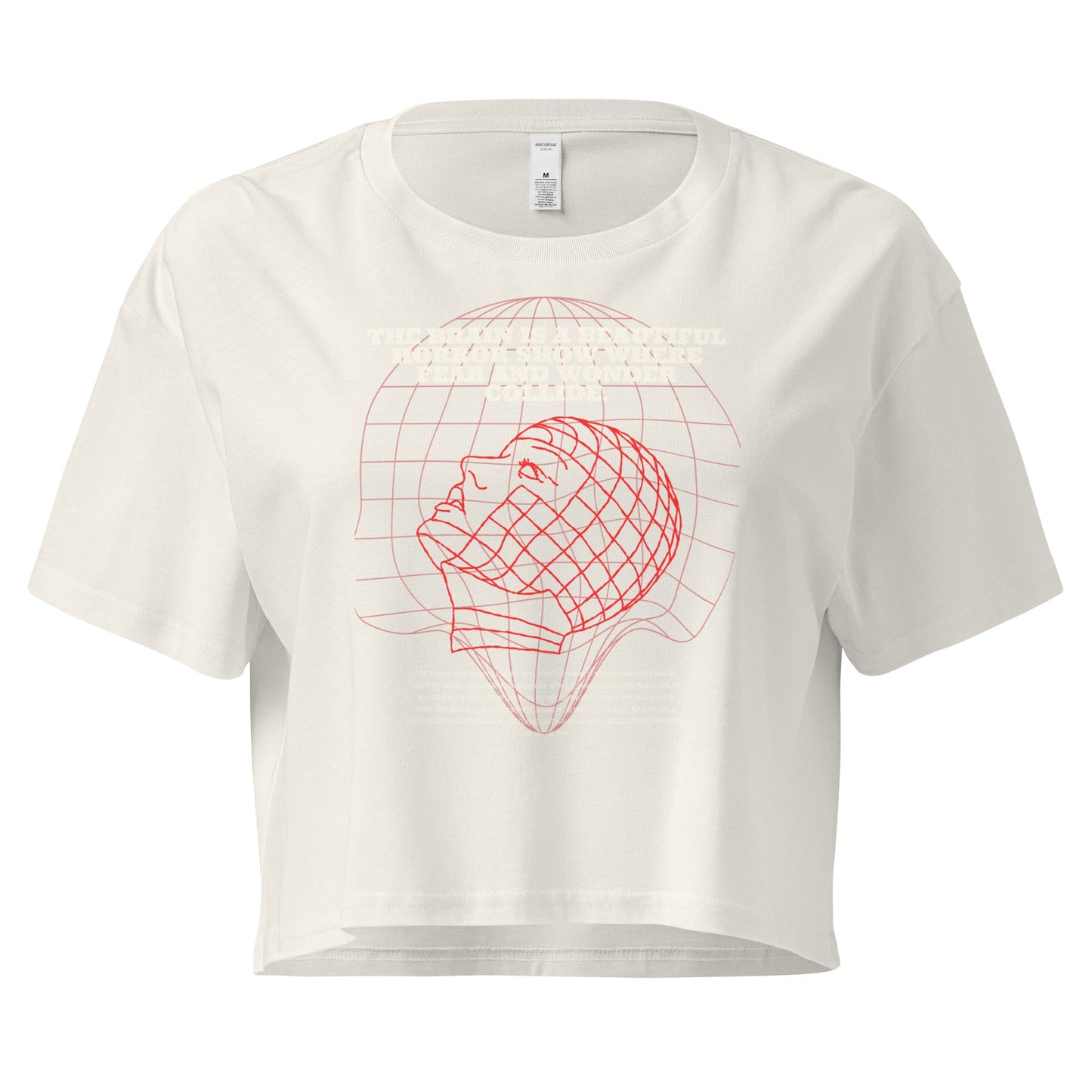 Image 10 of Mineral Fractured Process Crop Top - Left Placement, size XL, with Process of Insanity artwork visible in front view.